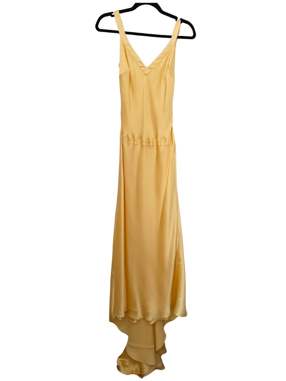 Y2K Cache Yellow Homecoming Silk Dress with Train and Low Scoop Back, size 2